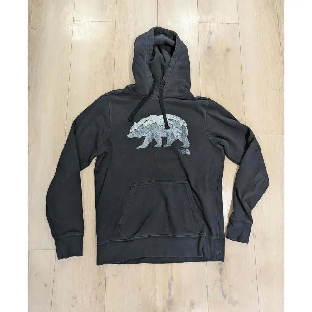 Mens The North Face Bear Black Long Sleeve Pullover Hoodie Hooded Sweatshirt‎ SM